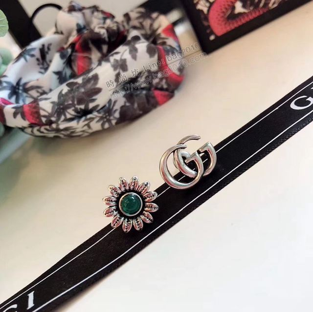 GUCCi飾品 古馳S925銀針耳飾耳環 Gucci雙G花朵鉚釘不對稱耳釘  zgbq1209